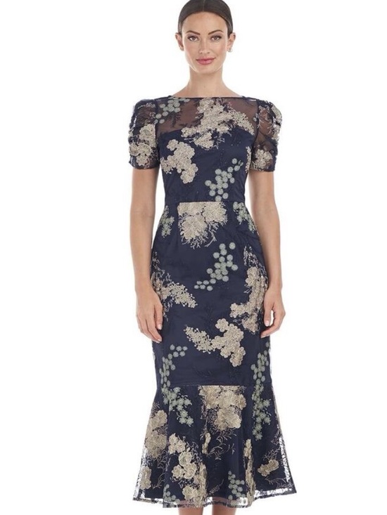 JS Collections Dresses & Skirts - JS Collections Navy Dress with Gold Floral Lace NEW $288 size 18 wedding bride